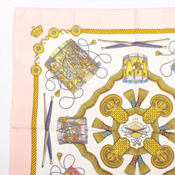 SOLD - Hermès Carré 90 LES TAMBOURS drumming Scarf Silk Pink - Picture 5 of 7